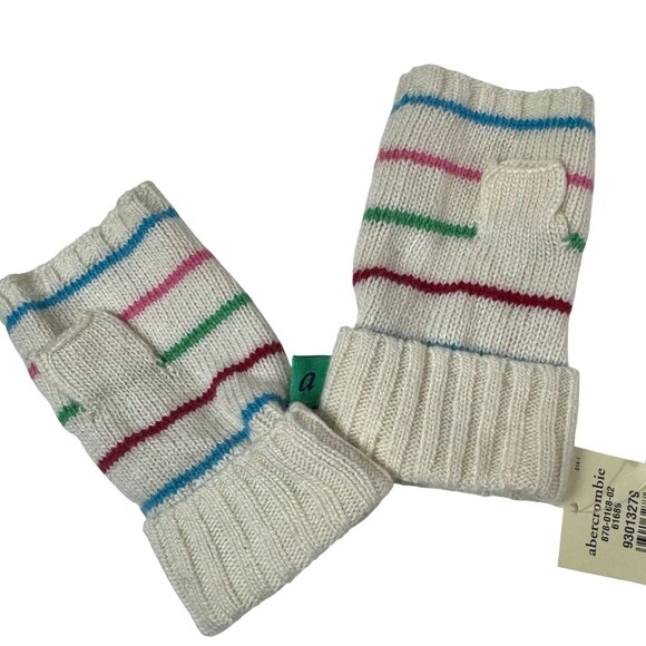NWT Abercrombie Girls Stripe Knit Fingerless Gloves Mittens Cozy Soft VTG Y2k - Picture 8 of 8